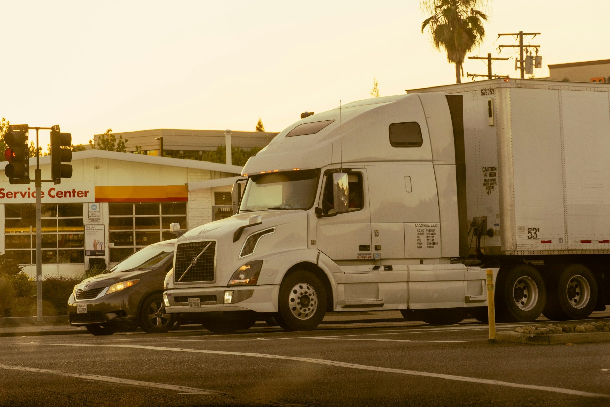 Semi trucks at a service center