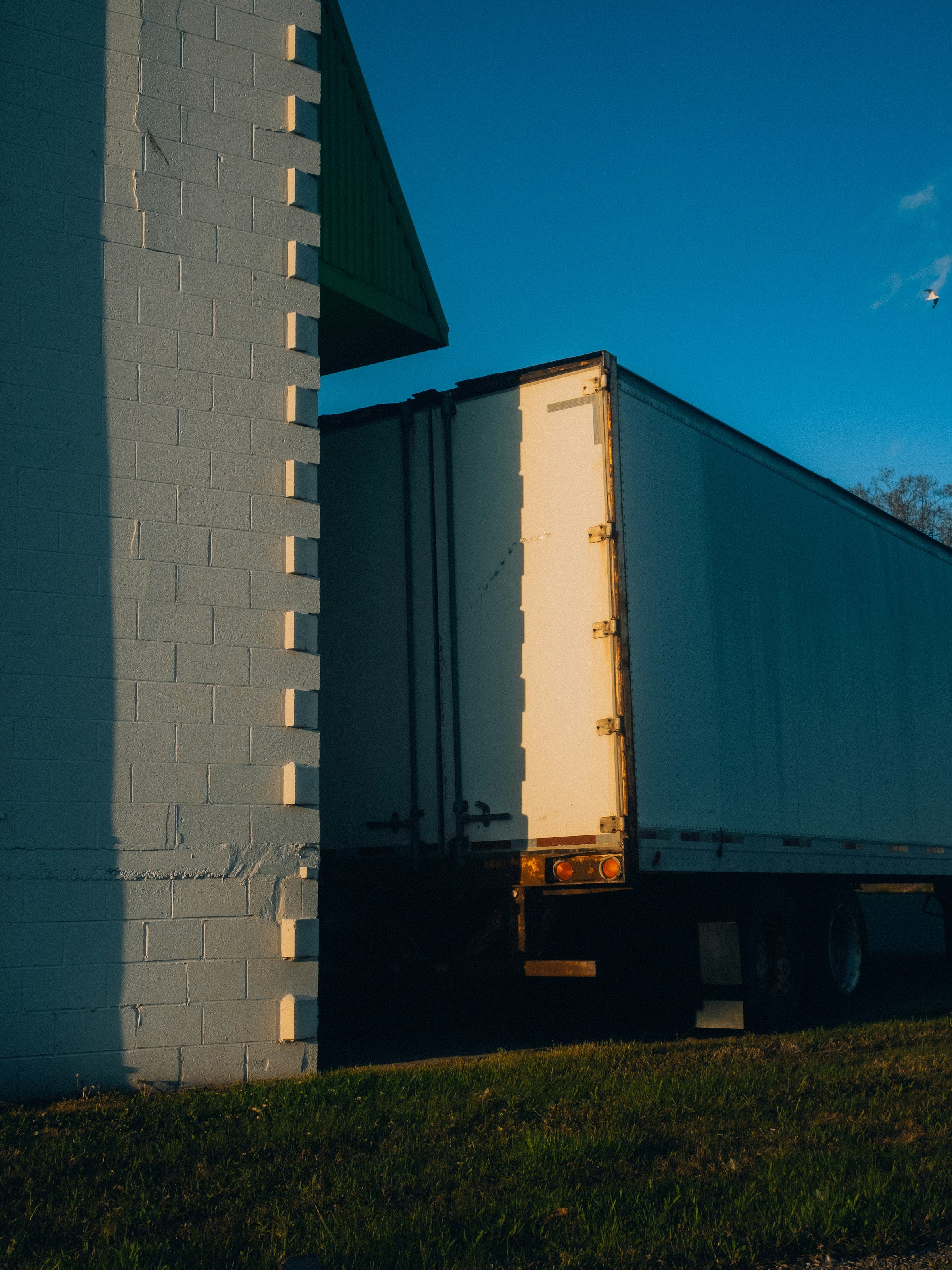 Trailer parked at a warehouse