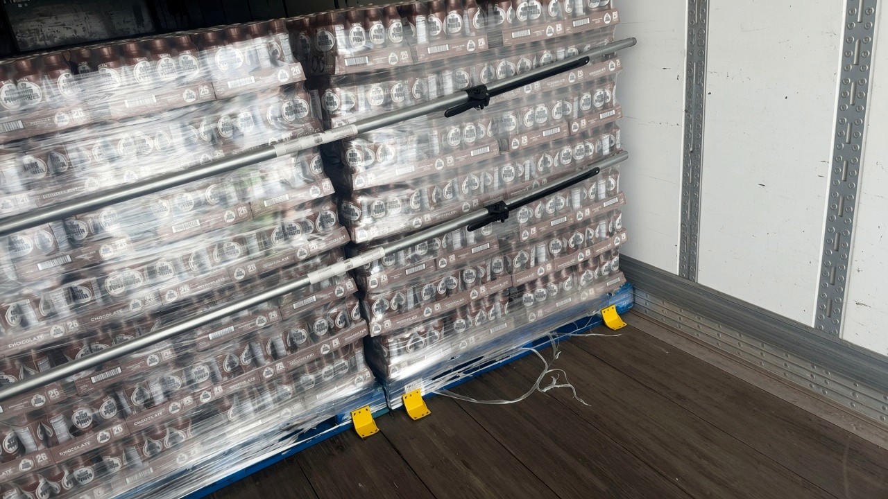 Secured flatbed load ready for dispatch