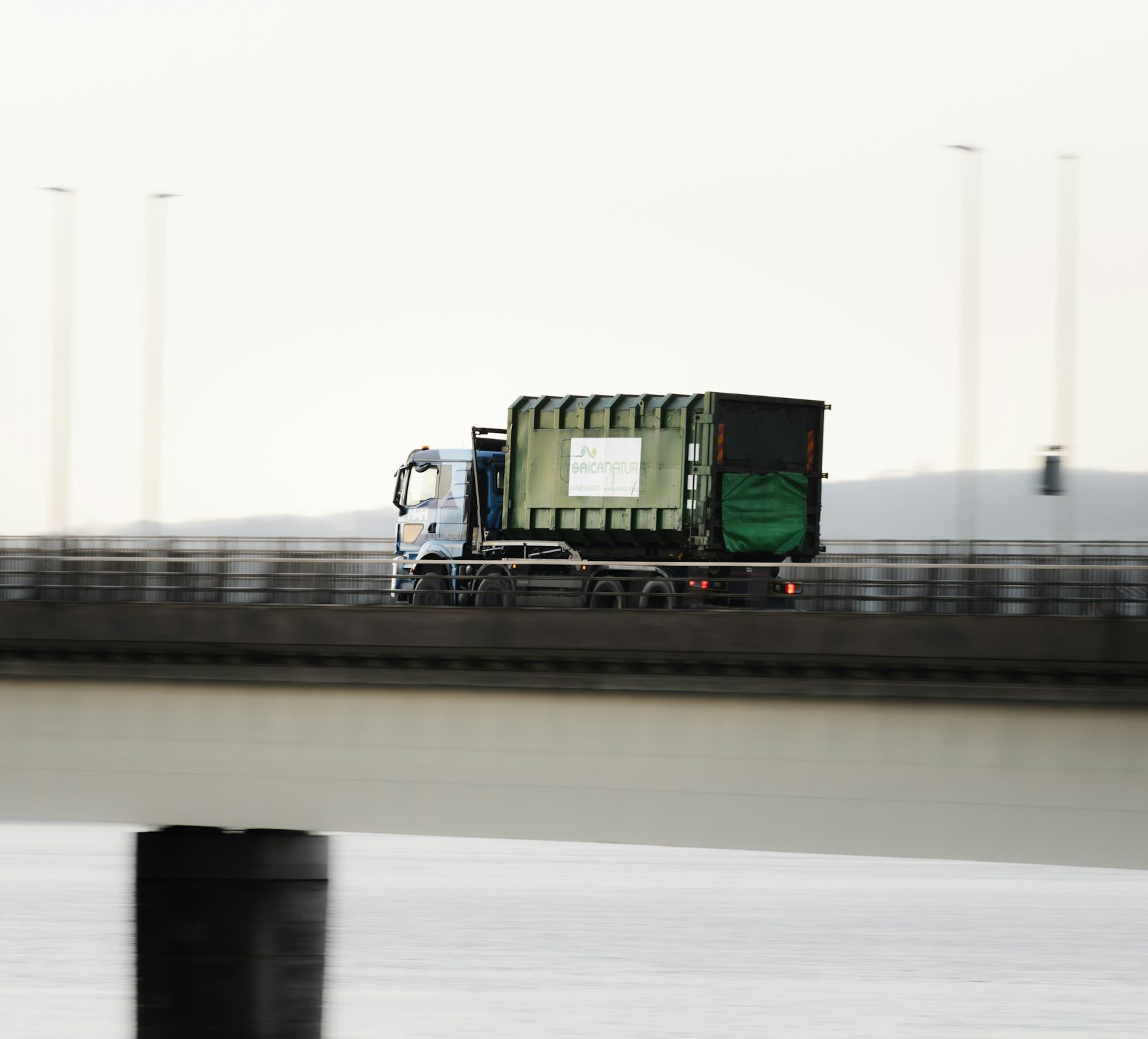 Truck crossing a bridge
