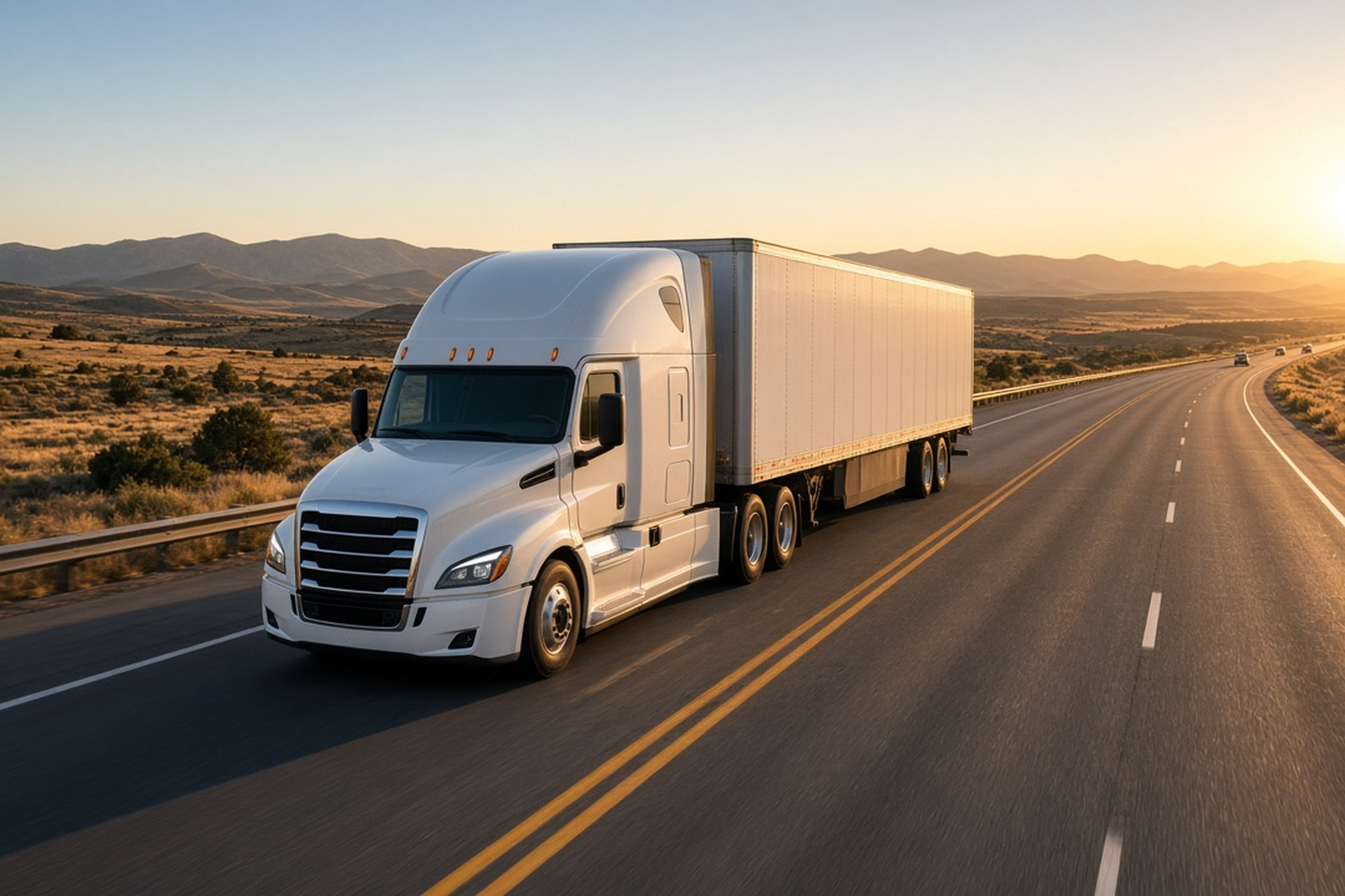 American dry van semi truck on the highway